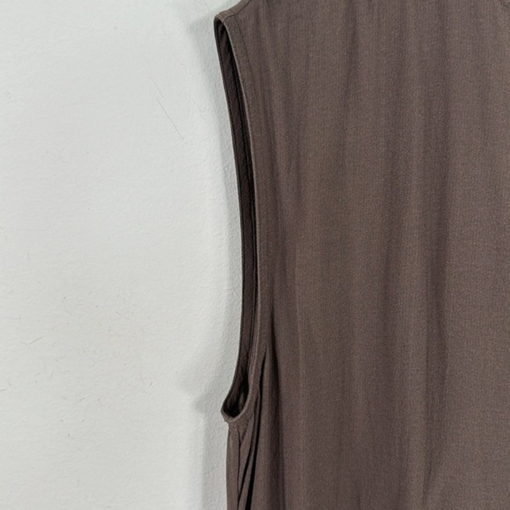 Eileen Fisher Silk Georgette Crepe Sleeveless Midi Dress Espresso Brown Medium - Picture 4 of 10